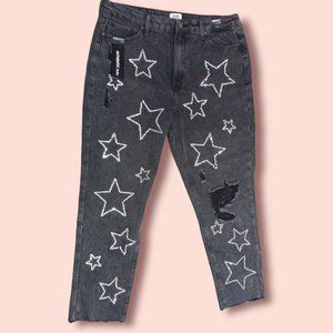 Simple Society Distressed Embellished Star Gems Black Crop Jeans 15